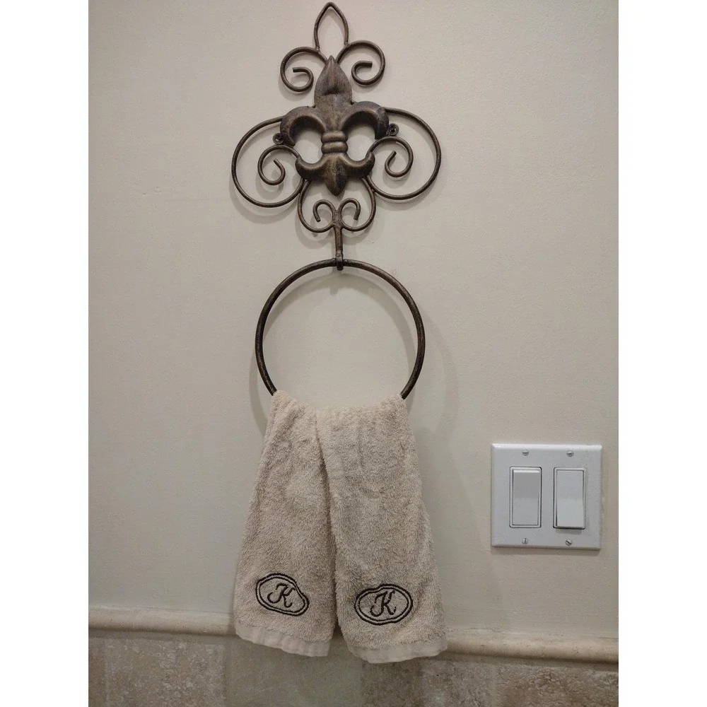 Vintage Antique Fleur De Lis‎ Brass Metal Towel Ring Holder Easy To Install